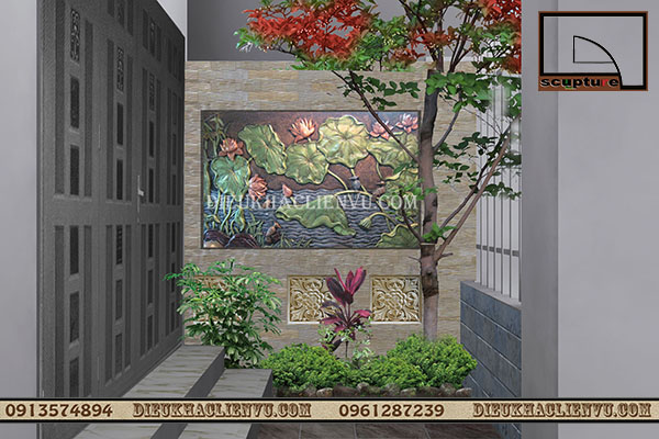 Tranh phù điêu hoa lá phù điêu hoa sen đẹp